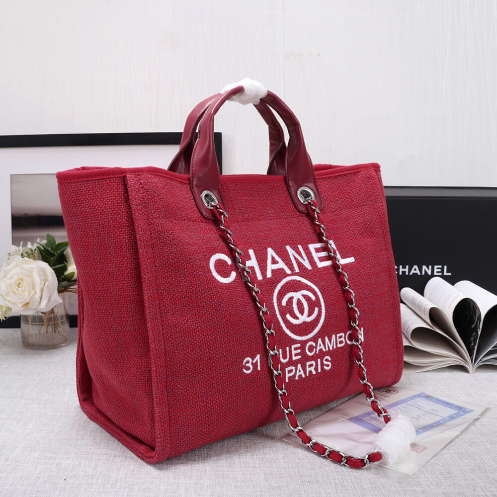 Ch**el woven straw raffia striped medium deauville tote