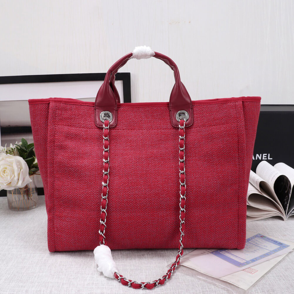 Ch**el woven straw raffia striped medium deauville tote