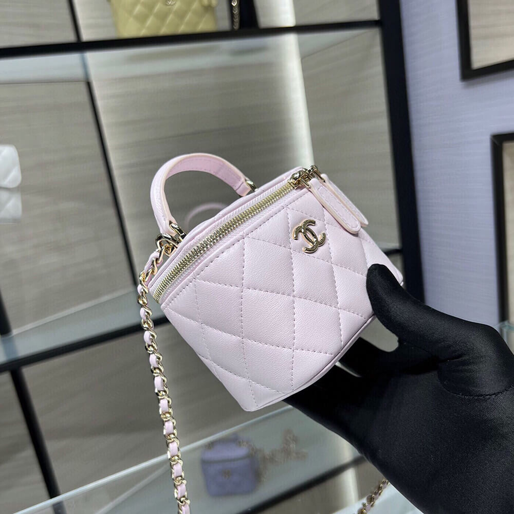 Ch**el quilted pearl crush mini vanity case with top handle
