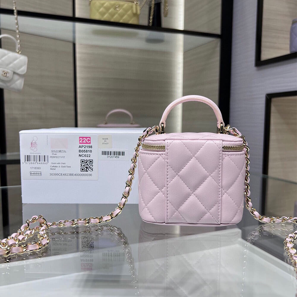 Ch**el quilted pearl crush mini vanity case with top handle