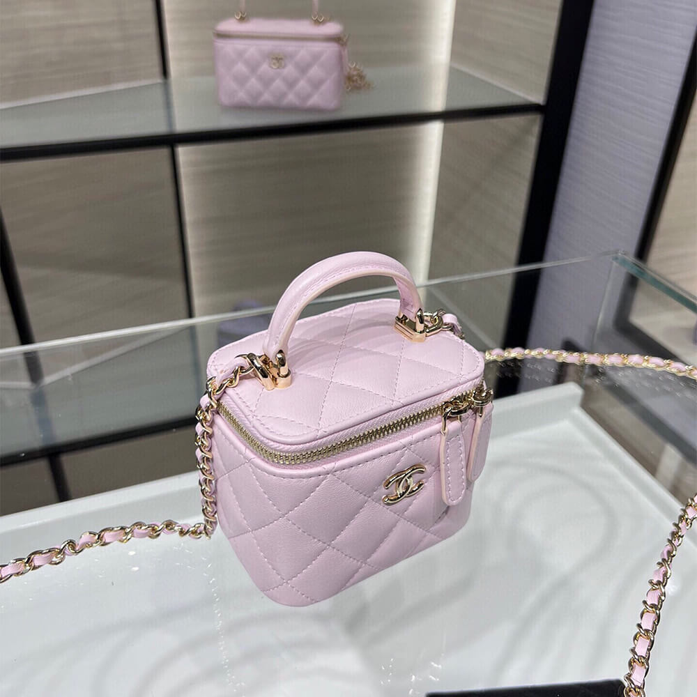 Ch**el quilted pearl crush mini vanity case with top handle