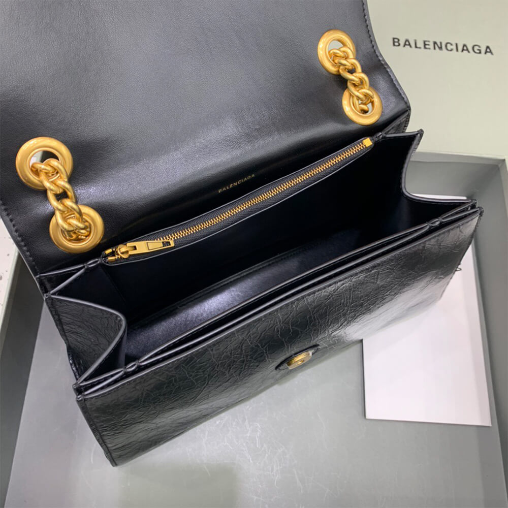 Ba1en*iaga crush tasche mit kette mittelgroß für damen in schwarz(high-end grade)